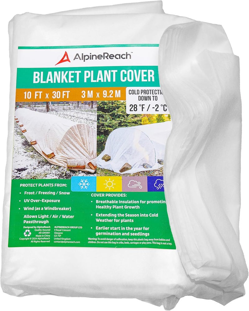 AlpineReach Plant Covers Frost & Sun Protection 10 x 30 ft - Thick 1.2 oz/yd² Freeze Blanket to Low 28 °F Temperatures Floating Row, Garden Fabric Material, Protect in Winter Cold, Gardening Down - Image 1